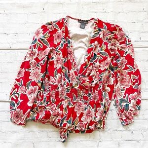 Chelsea & Theodore Red & Floral Long Sleeve Maxi Dress